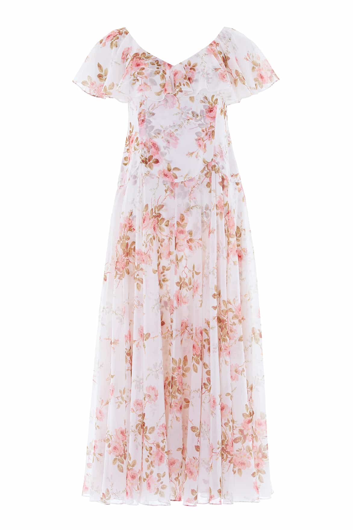 Needle & Thread Summer's Rose Georgette Ankle Gown in White - Dresses - British Luxury Evening Wear at Coveti