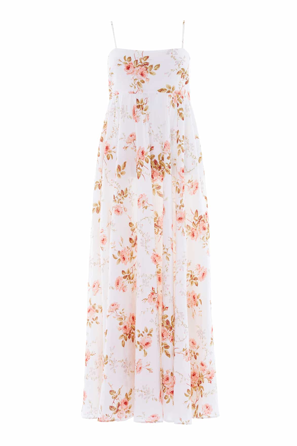 Needle & Thread Summer's Rose Linen Blend Cami Ankle Gown in White - Dresses - British Luxury Evening Wear at Coveti