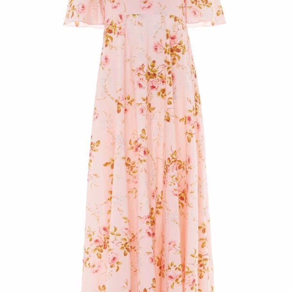 Needle & Thread Summer's Rose Linen Blend Short Sleeve Ankle Gown in Pale Pink - Dresses - British Luxury Evening Wear at Coveti