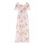 Needle & Thread Summer's Rose Linen Blend Short Sleeve Ankle Gown in White - Dresses - British Luxury Evening Wear at Coveti