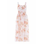 Needle & Thread Summer's Rose Shirred Ankle Gown in White - Dresses - British Luxury Evening Wear at Coveti