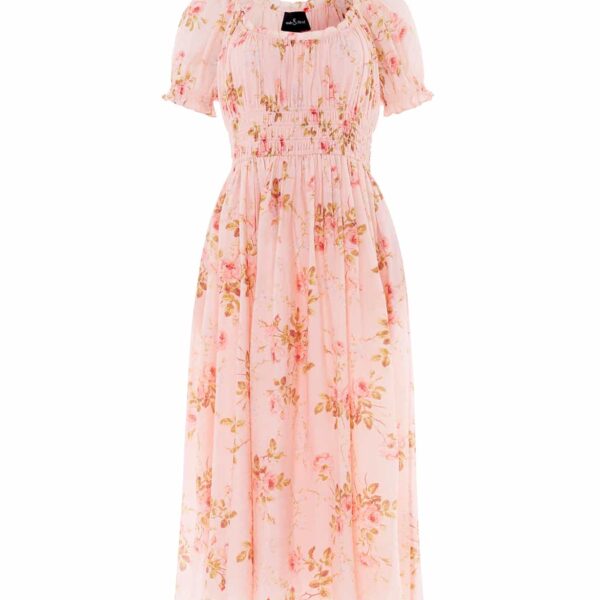 Needle & Thread Summer's Rose Shirred Short Sleeve Ballerina Dress in Pale Pink - Dresses - British Luxury Evening Wear at Coveti