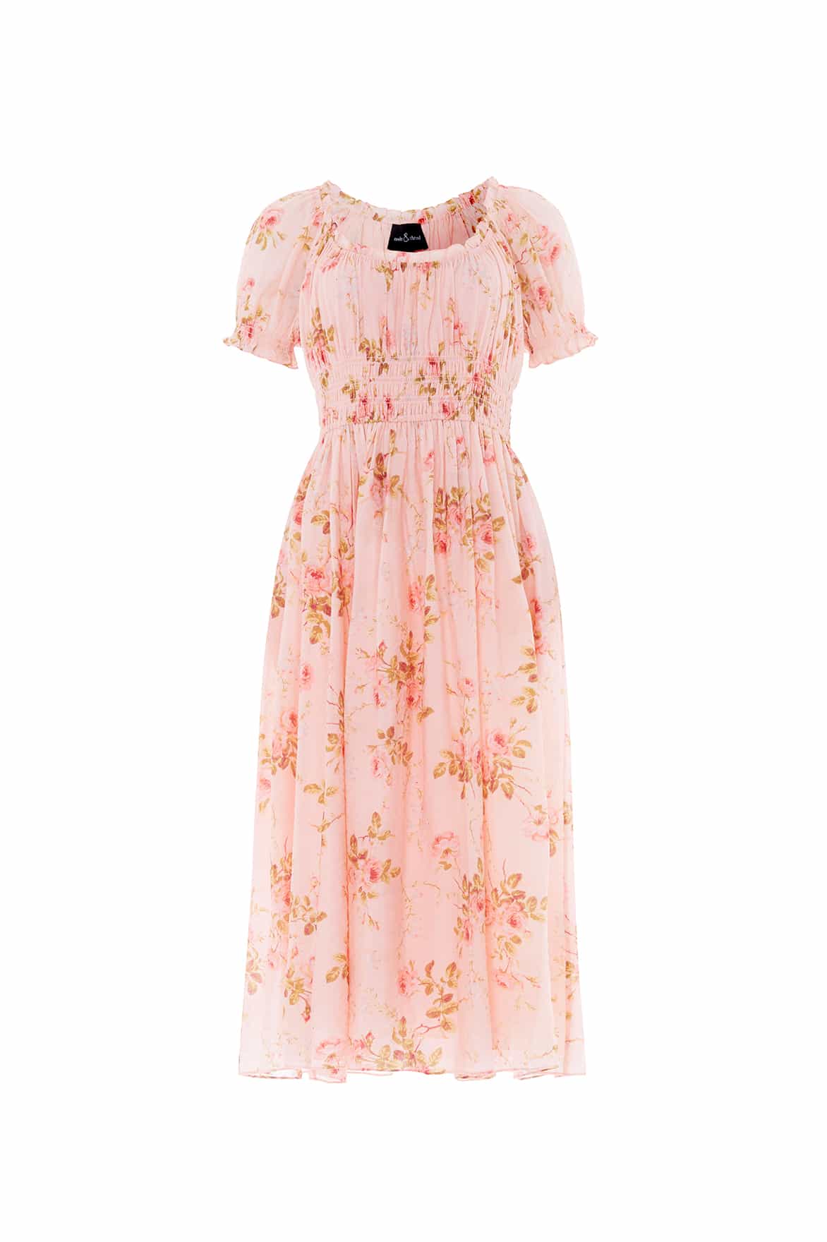 Needle & Thread Summer's Rose Shirred Short Sleeve Ballerina Dress in Pale Pink - Dresses - British Luxury Evening Wear at Coveti