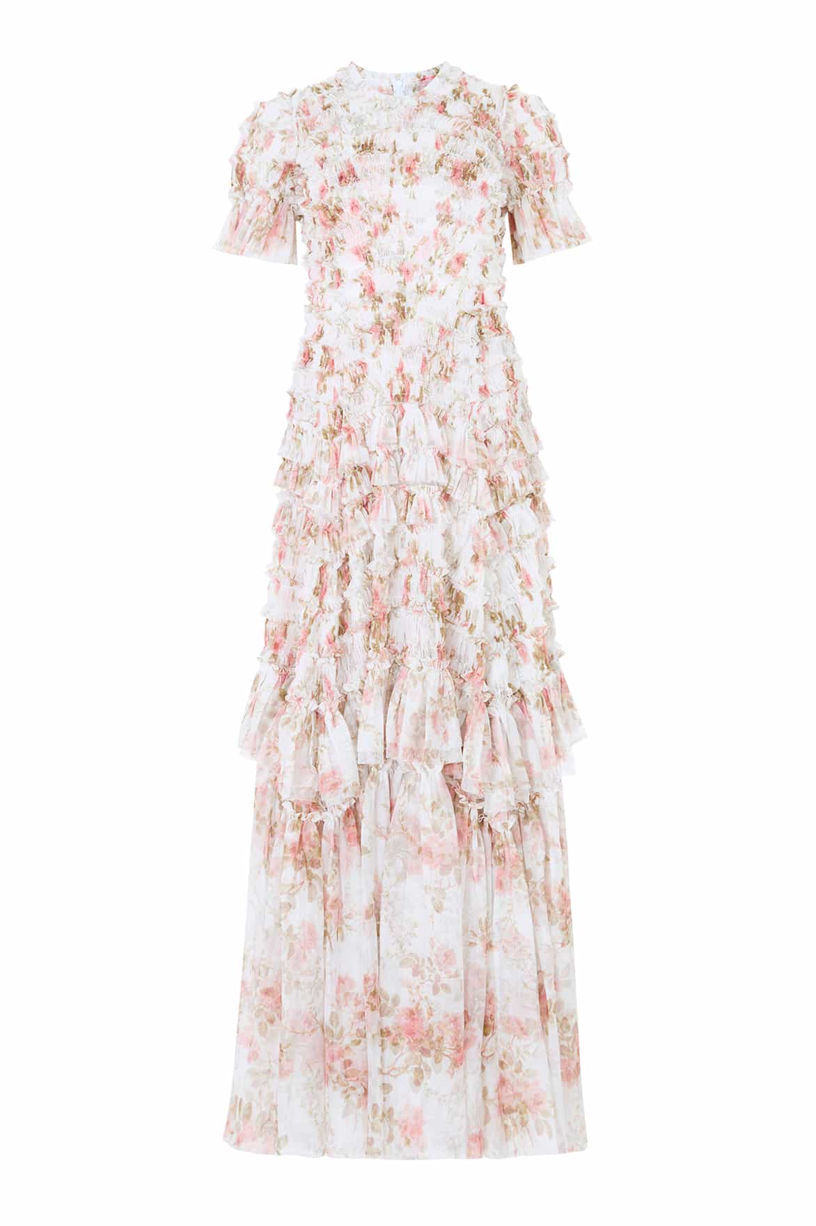 Needle & Thread Summer's Rose Valentine Ruffle Gown in White - Dresses - British Luxury Evening Wear at Coveti