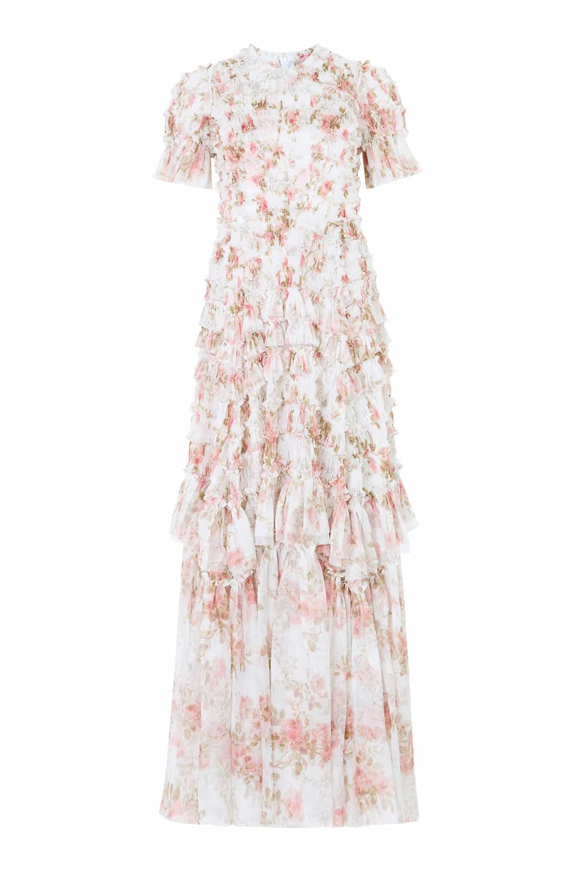 Needle & Thread Summer's Rose Valentine Ruffle Gown in White - Dresses - British Luxury Evening Wear at Coveti Needle & Thread Summer's Rose Valentine Ruffle Gown in White - Dresses - British Luxury Evening Wear at Coveti