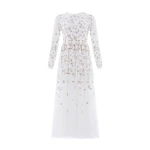 Needle & Thread Trailing Roses Long Sleeve Ankle Gown in Swan/White - Dresses - British Luxury Evening Wear at Coveti