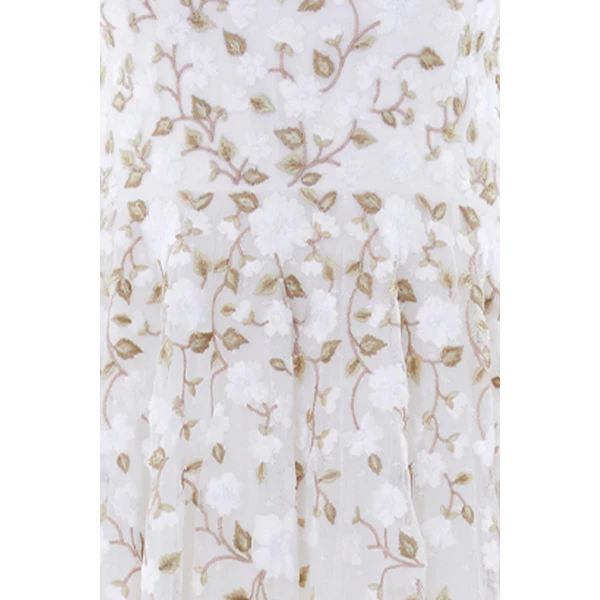 Needle & Thread Trailing Roses Long Sleeve Ankle Gown in Swan/White - Dresses - British Luxury Evening Wear at Coveti