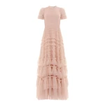 Needle & Thread Valentine Ruffle Gown in Biscuit - Dresses - British Luxury Evening Wear at Coveti