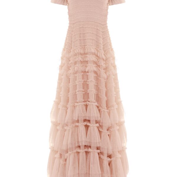 Needle & Thread Valentine Ruffle Gown in Biscuit - Dresses - British Luxury Evening Wear at Coveti