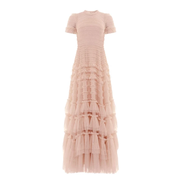 Needle & Thread Valentine Ruffle Gown in Biscuit - Dresses - British Luxury Evening Wear at Coveti