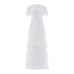 Needle & Thread Valentine Ruffle Gown in Swan White - Dresses - British Luxury Evening Wear at Coveti