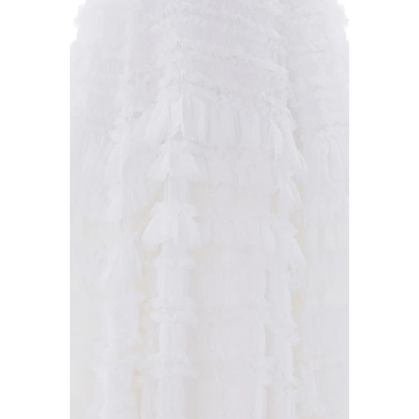 Needle & Thread Valentine Ruffle Gown in Swan White - Dresses - British Luxury Evening Wear at Coveti