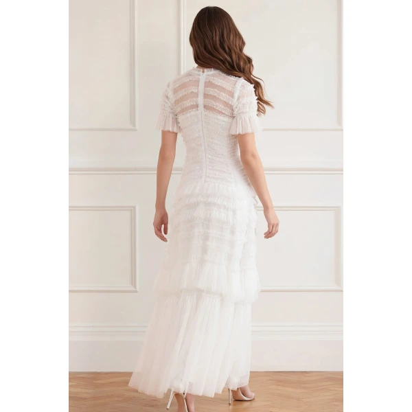 Needle & Thread Valentine Ruffle Gown in Swan White - Dresses - British Luxury Evening Wear at Coveti