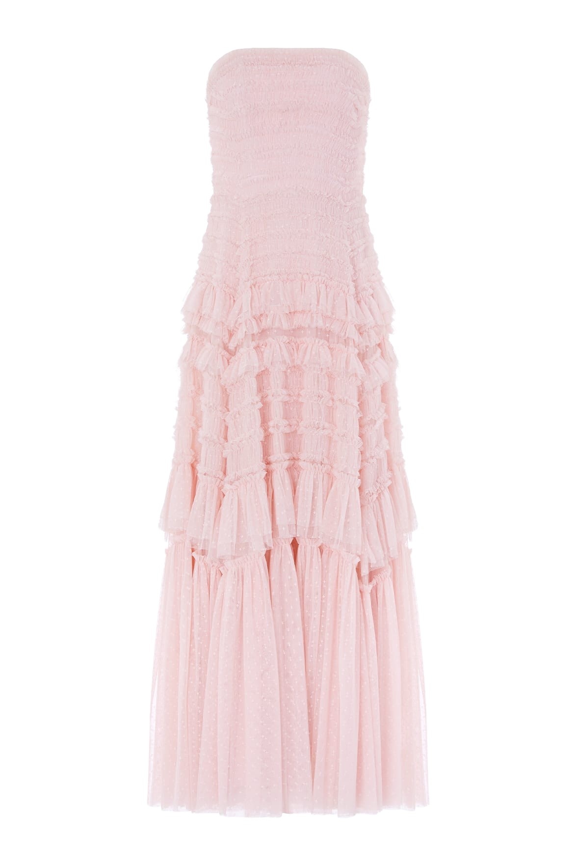 Needle & Thread Valentine Ruffle Strapless Gown in Pink - Dresses - British Luxury Evening Wear at Coveti