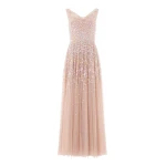 Needle & Thread Versailles Ditsy Cowl Neck Gown in Biscuit/Pale - Dresses - British Luxury Evening Wear at Coveti