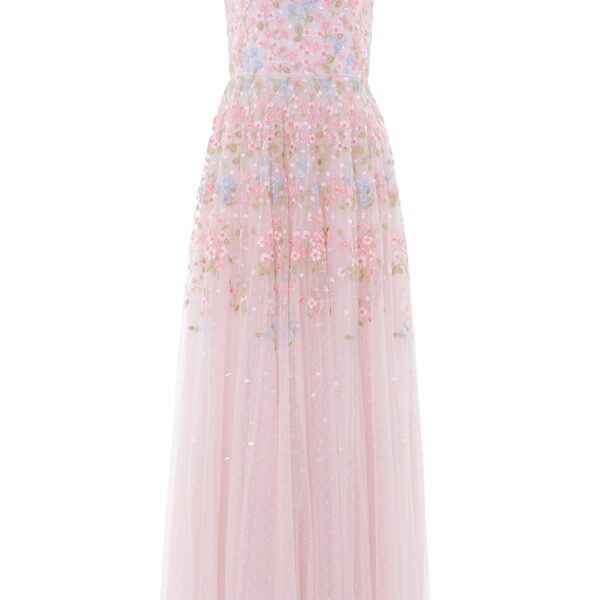Needle & Thread Versailles Ditsy Cowl Neck Gown in Shell/Bright - Dresses - British Luxury Evening Wear at Coveti