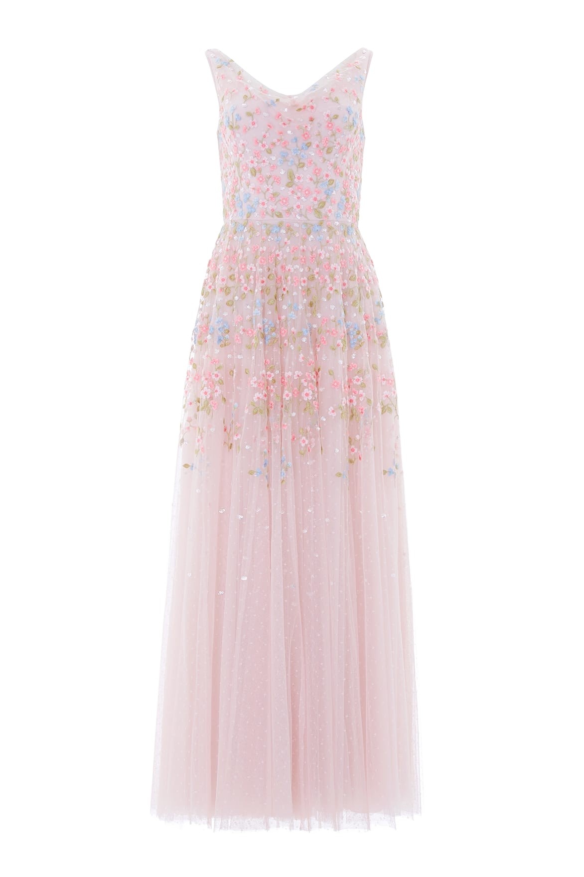 Needle & Thread Versailles Ditsy Cowl Neck Gown in Shell/Bright - Dresses - British Luxury Evening Wear at Coveti