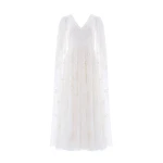 Needle & Thread Versailles Ditsy V-Neck Cape Sleeve Ankle Gown in Swan White - Dresses - British Luxury Evening Wear at Coveti