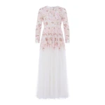 Needle & Thread Wisteria Dot Long Sleeve Gown in Swan White - Dresses - British Luxury Evening Wear at Coveti