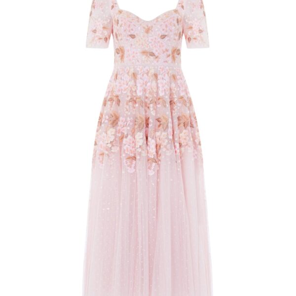 Needle & Thread Wisteria Dot Short Sleeve Ballerina Dress in Shell Pink - Dresses - British Luxury Evening Wear at Coveti
