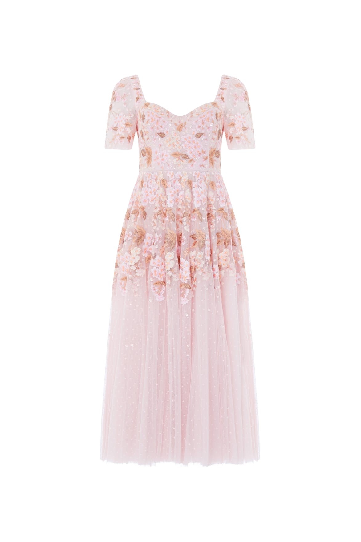 Needle & Thread Wisteria Dot Short Sleeve Ballerina Dress in Shell Pink - Dresses - British Luxury Evening Wear at Coveti
