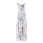 Needle & Thread Wisteria Jacquard Cowl Neck Gown in Optic White/Blue - Dresses - British Luxury Evening Wear at Coveti