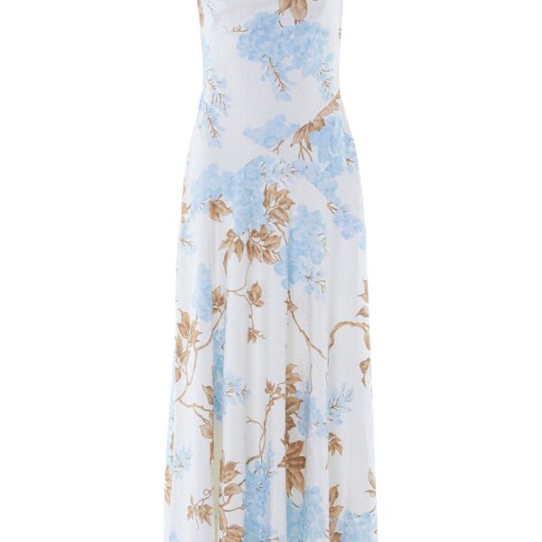 Needle & Thread Wisteria Jacquard Cowl Neck Gown in Optic White/Blue - Dresses - British Luxury Evening Wear at Coveti