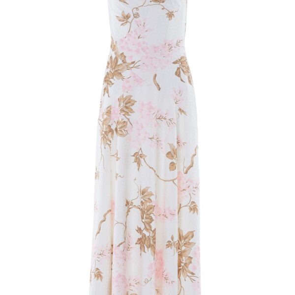 Needle & Thread Wisteria Jacquard Cowl Neck Gown in Optic White/Pink - Dresses - British Luxury Evening Wear at Coveti