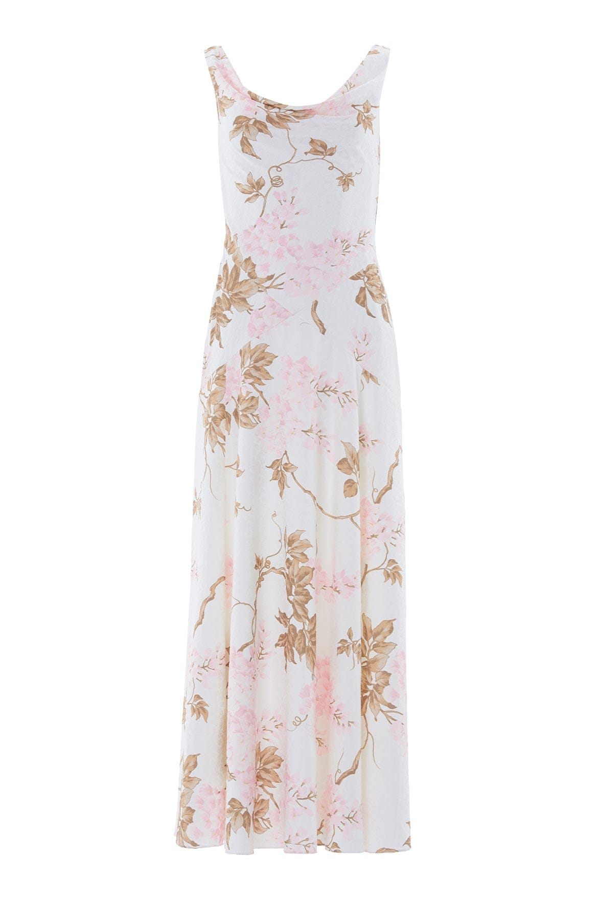 Needle & Thread Wisteria Jacquard Cowl Neck Gown in Optic White/Pink - Dresses - British Luxury Evening Wear at Coveti