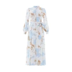 Needle & Thread Wisteria Jacquard Long Sleeve Shirt Dress in Optic White/Blue - Dresses - British Luxury Evening Wear at Coveti