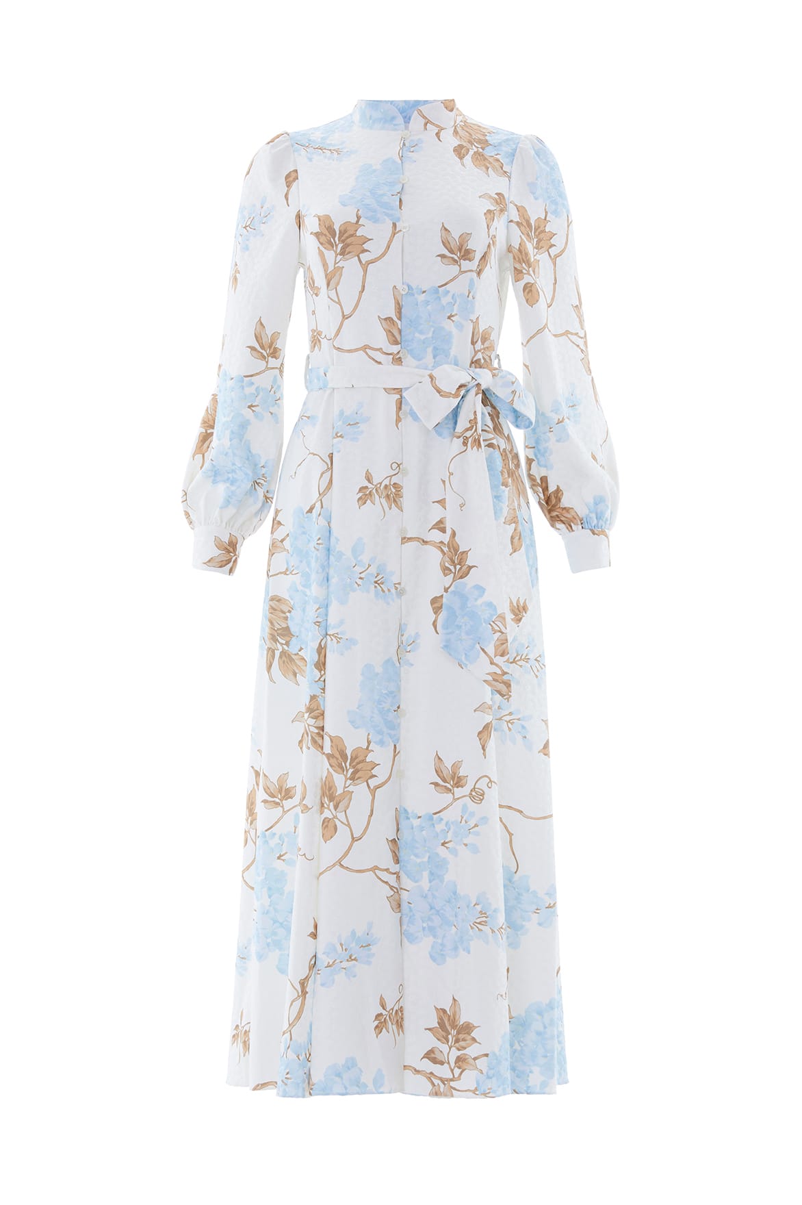 Needle & Thread Wisteria Jacquard Long Sleeve Shirt Dress in Optic White/Blue - Dresses - British Luxury Evening Wear at Coveti