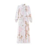 Needle & Thread Wisteria Jacquard Long Sleeve Shirt Dress in Optic White/Pink - Dresses - British Luxury Evening Wear at Coveti