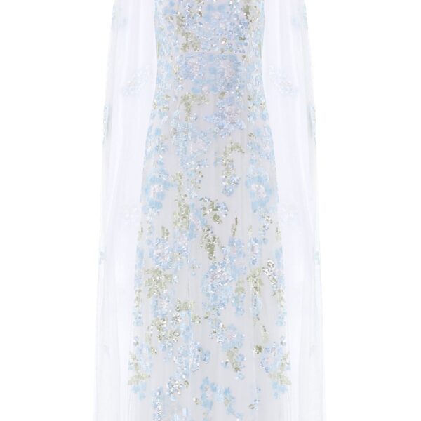 Needle & Thread Wisteria Sequin Ankle Gown in Swan White/Blue - Dresses - British Luxury Evening Wear at Coveti