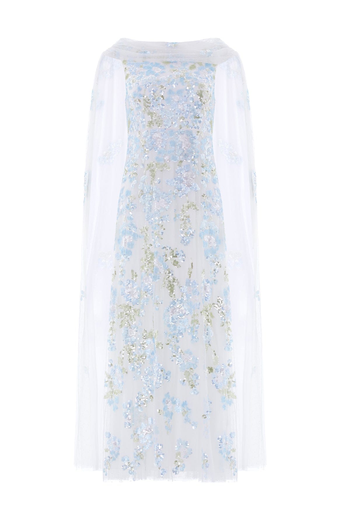 Needle & Thread Wisteria Sequin Ankle Gown in Swan White/Blue - Dresses - British Luxury Evening Wear at Coveti