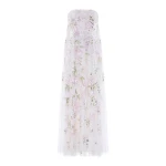 Needle & Thread Wisteria Sequin Strapless Cape Gown in Swan White/Pink - Dresses - British Luxury Evening Wear at Coveti