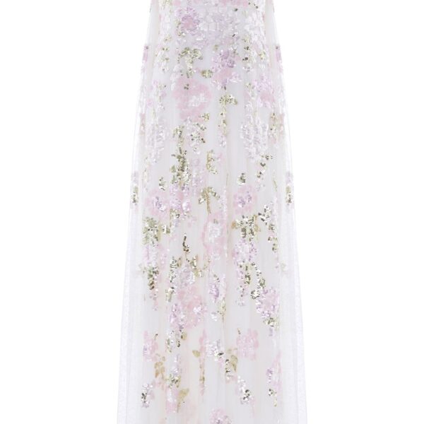 Needle & Thread Wisteria Sequin Strapless Cape Gown in Swan White/Pink - Dresses - British Luxury Evening Wear at Coveti