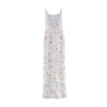 Needle & Thread Wisteria Shimmer Georgette Ankle Gown in Cream/Blue - Dresses - British Luxury Evening Wear at Coveti
