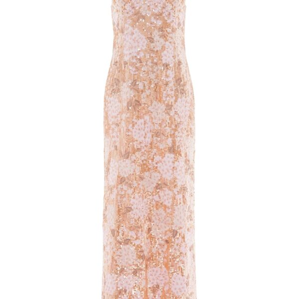 Needle & Thread Wisteria Shimmer Georgette Ankle Gown in Pale Gold/Pink - Dresses - British Luxury Evening Wear at Coveti