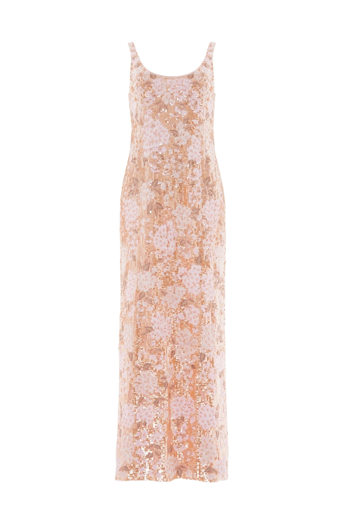 Needle & Thread Wisteria Shimmer Georgette Ankle Gown in Pale Gold/Pink - Dresses - British Luxury Evening Wear at Coveti