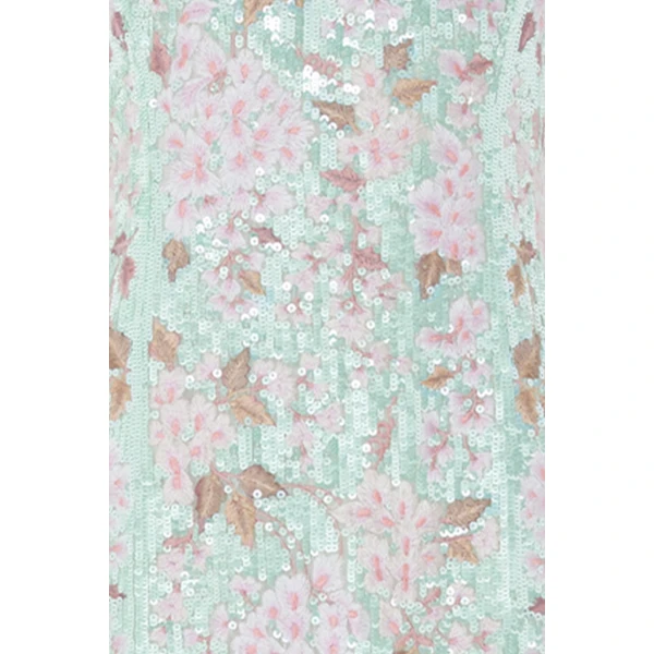 Needle & Thread Wisteria Shimmer Georgette Ankle Gown in Soft Mint/Pink - Dresses - British Luxury Evening Wear at Coveti