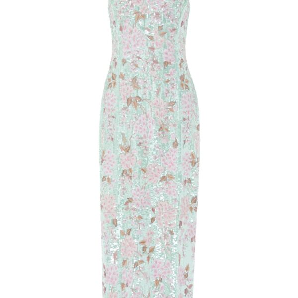 Needle & Thread Wisteria Shimmer Georgette Ankle Gown in Soft Mint/Pink - Dresses - British Luxury Evening Wear at Coveti