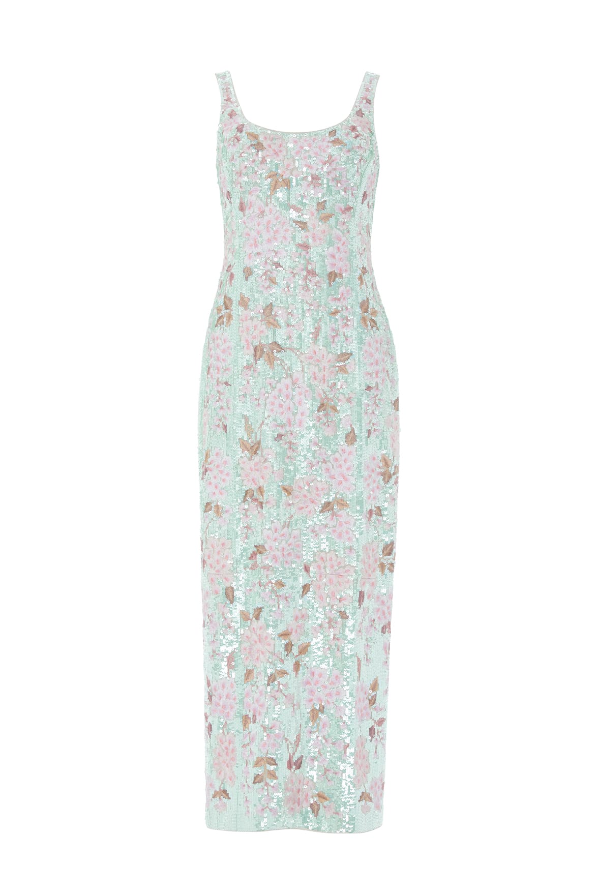 Needle & Thread Wisteria Shimmer Georgette Ankle Gown in Soft Mint/Pink - Dresses - British Luxury Evening Wear at Coveti