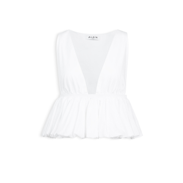 Alaïa Openwork Cotton Peplum Top - ALAÏA Tops - Laser Cut Luxury - Shop at Coveti