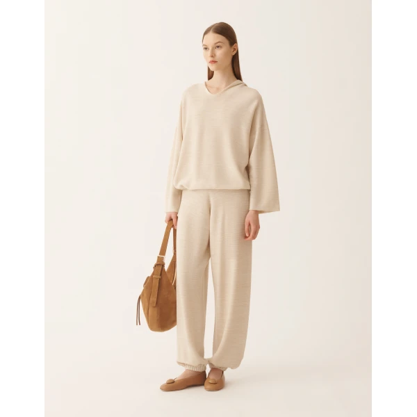Fabiana Filippi Jogger Pants in Wool, Cotton, and Lurex, Butter, view 2