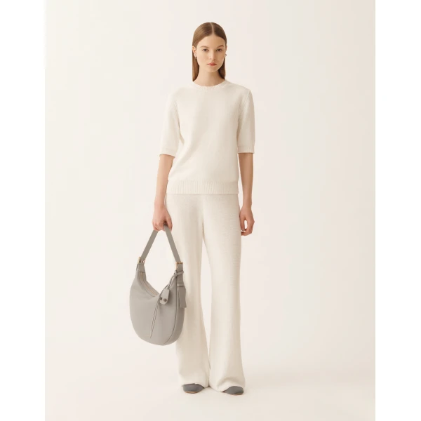 Fabiana Filippi White Cotton and Linen Pants with Sequins, view 2