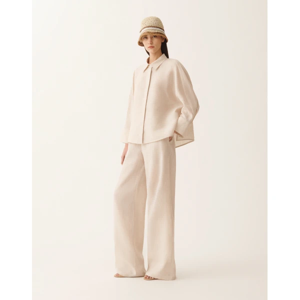 Fabiana Filippi Amelia Jogging Pants in Natural Linen Fabric, view 2