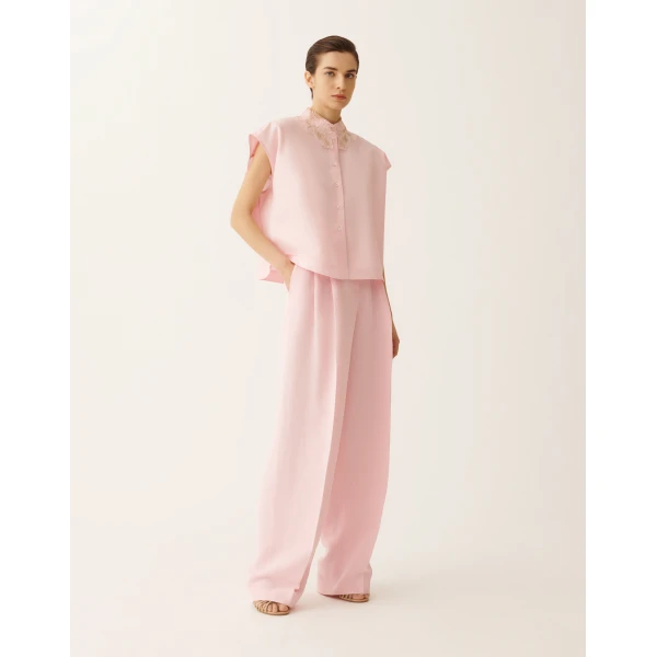 Fabiana Filippi Fluid Linen and Viscose Trousers in Petal Pink, view 2
