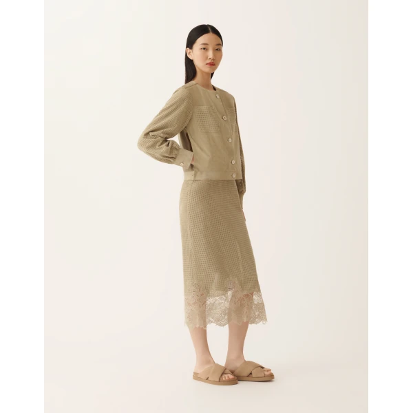 Fabiana Filippi Pencil Skirt in Perforated Suede, Khaki, view 2