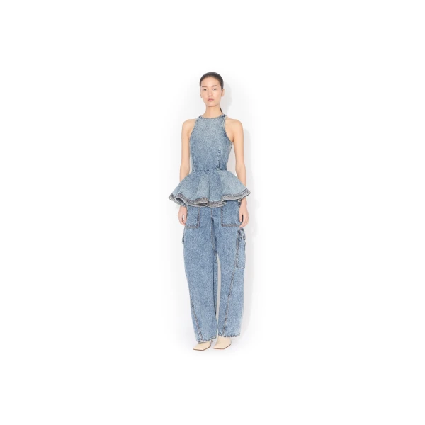 Alaia Peplum Denim Top, view 2