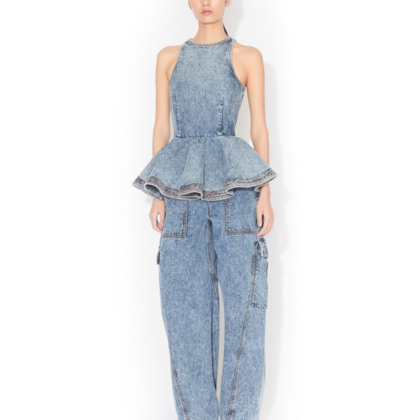 Alaïa Peplum Denim Top - ALAÏA Pants - Laser Cut Luxury - Shop at Coveti
